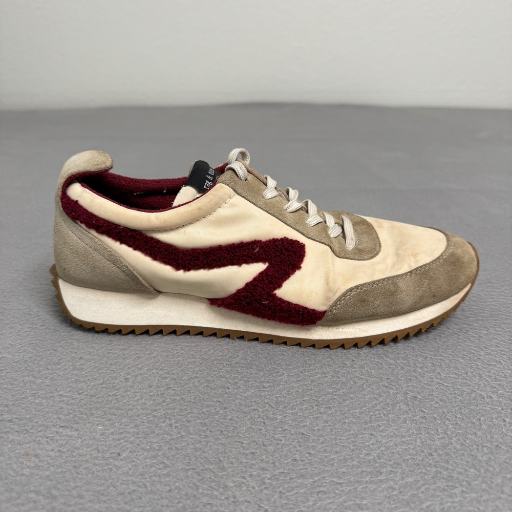 Rag & Bone Retro Runner Women 39 Cream Burgundy Suede Nylon Sneakers